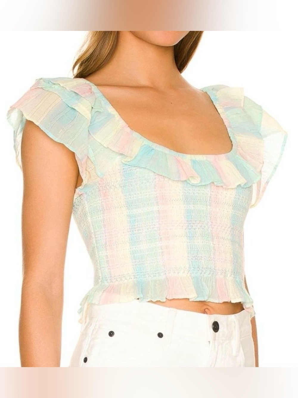 LOVESHACKFANCY Saba Crop Top Multi Horizon Cotton Size XS
